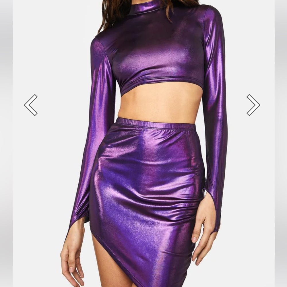 SIMMI London purple metallic asymmetric skirt set